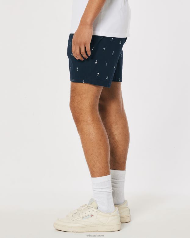 Bottoms Hollister Men Palm Pattern Poplin Jogger Shorts 7\\ 488201394 Navy Print